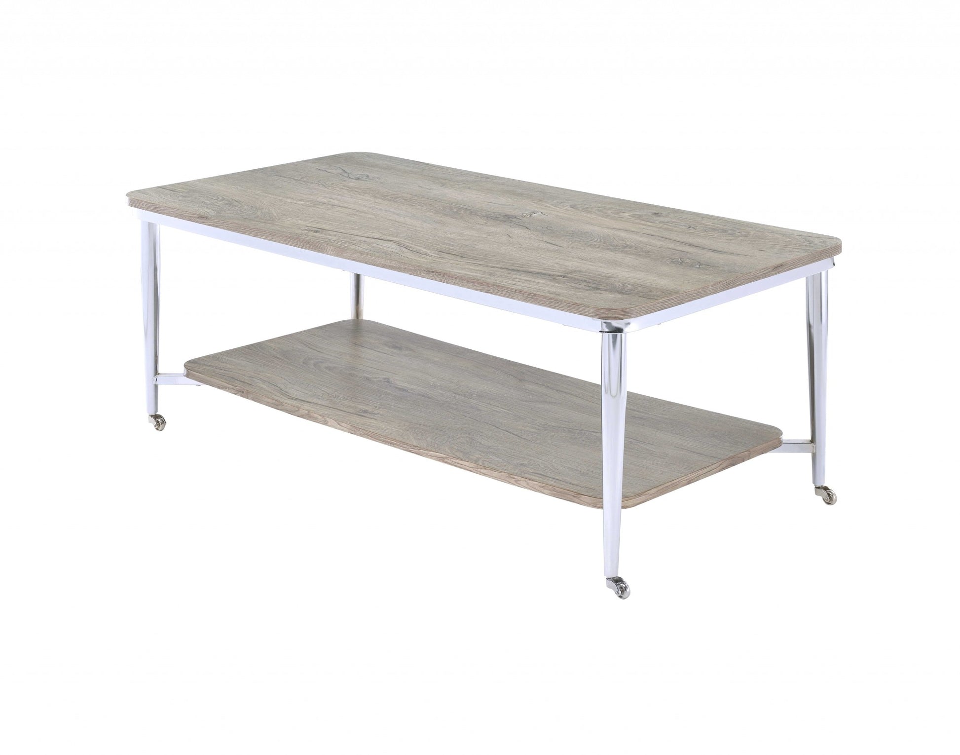 Gray Oak And Chrome Metal Tube Coffee Table By Homeroots | Coffee Tables | Modishstore