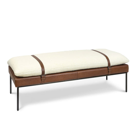 Aspen Leather And Boucle Faux Wool Bench By Regina Andrew