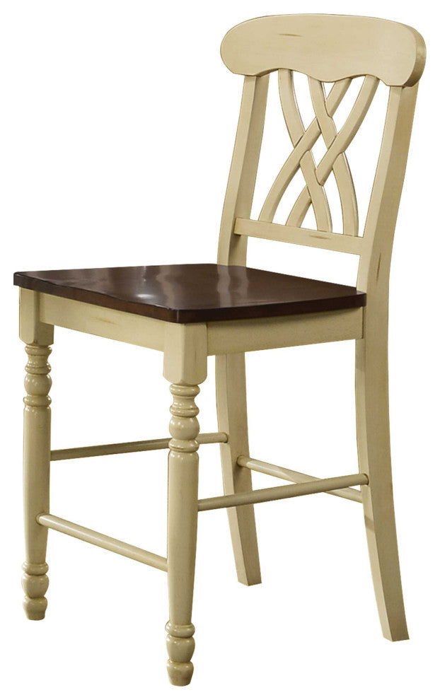 2pc Buttermilk And Oak Counter Height Chair By Homeroots | Bar Stools | Modishstore