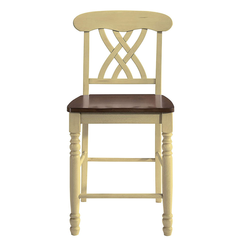 2pc Buttermilk And Oak Counter Height Chair By Homeroots | Bar Stools | Modishstore - 2