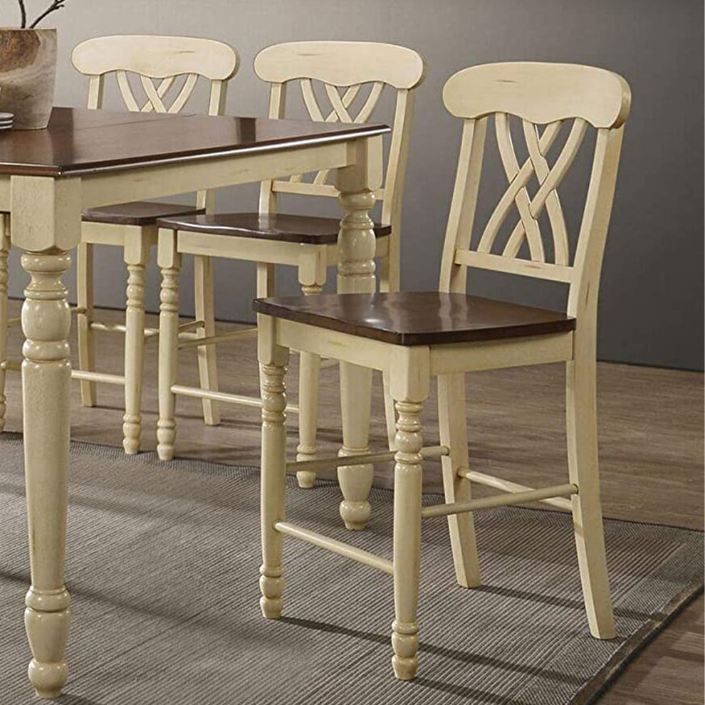 2pc Buttermilk And Oak Counter Height Chair By Homeroots | Bar Stools | Modishstore - 4