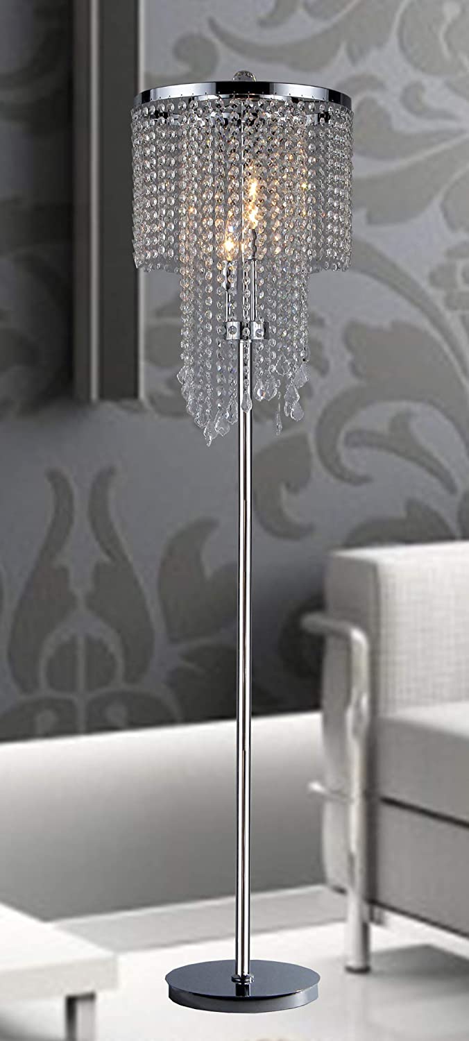 Chrome and Crystal Floor Lamp By Homeroots | Floor Lamps | Modishstore - 3