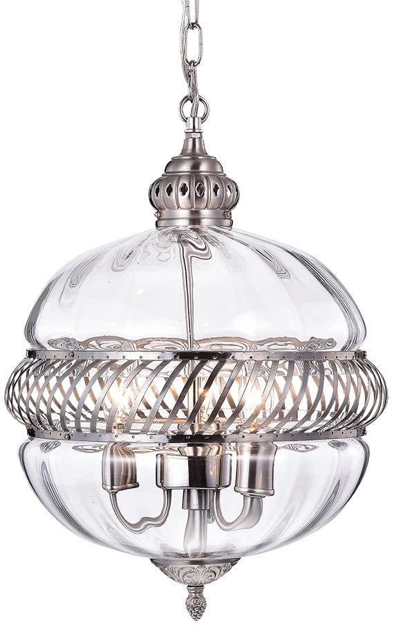 Permin 13-inch Clear Glass Globe with Metal Accents Pendant Light By Homeroots | Pendant Lamps | Modishstore