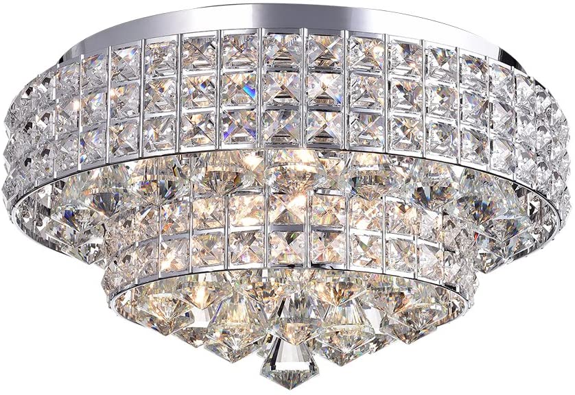 Filmarsh Two-Tiered Crystal Chrome Ceiling Lamp By Homeroots | Ceiling Lamps | Modishstore