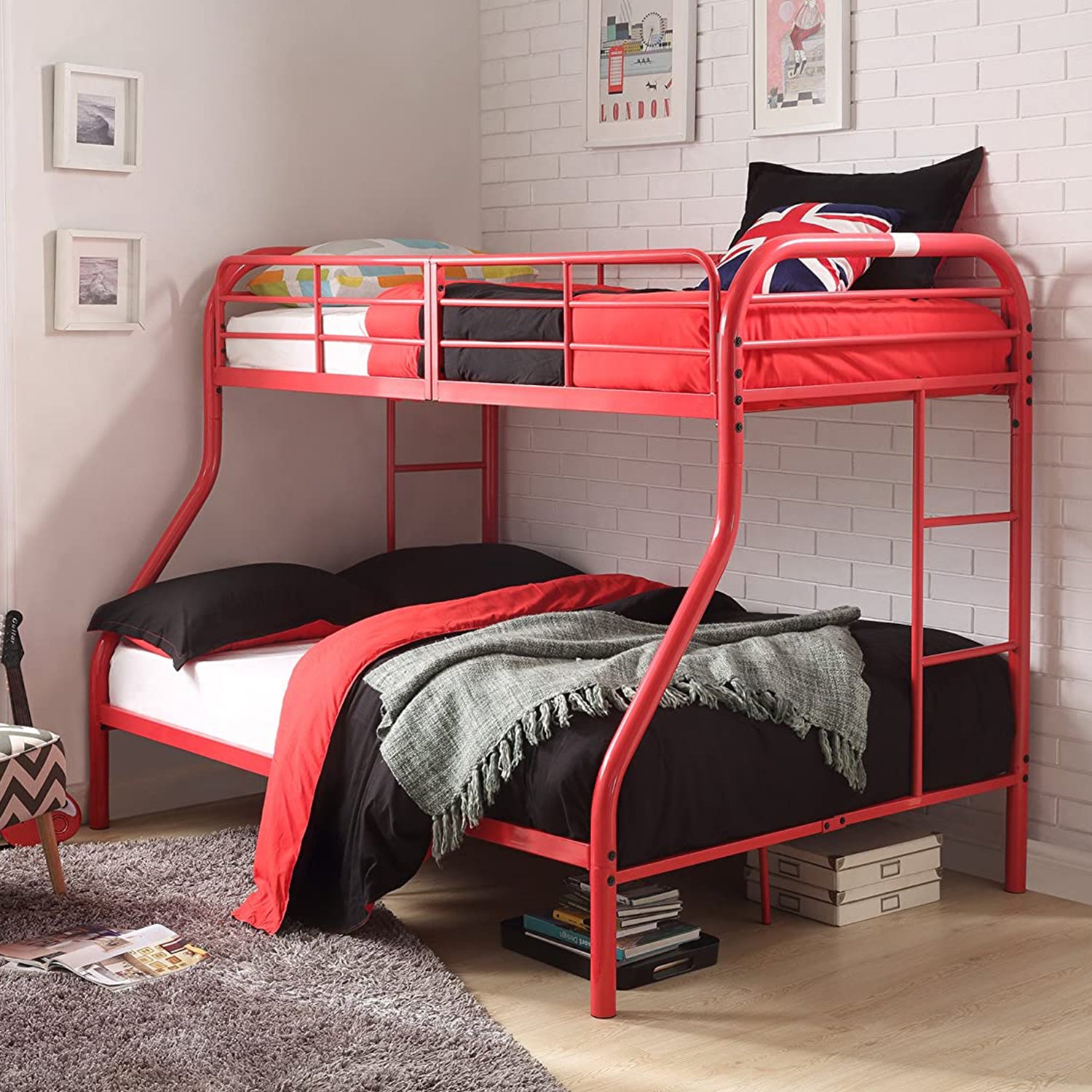 Twin Over Full Red Metal Bunk Bed By Homeroots | Beds | Modishstore - 3