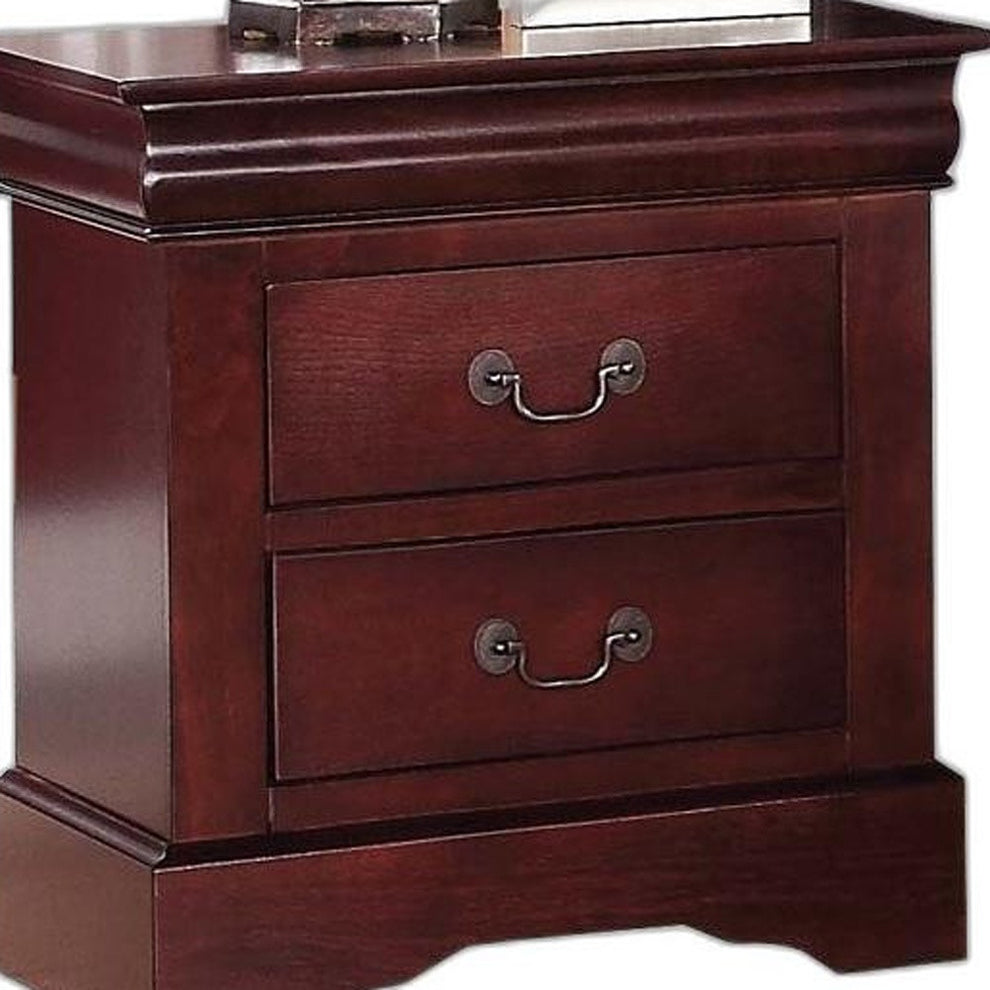 Classic Cherry Finish 2 Drawer Wooden Nightstand By Homeroots | Nightstands | Modishstore - 3