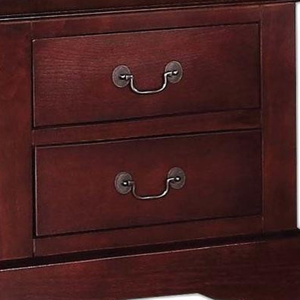 Classic Cherry Finish 2 Drawer Wooden Nightstand By Homeroots | Nightstands | Modishstore - 5