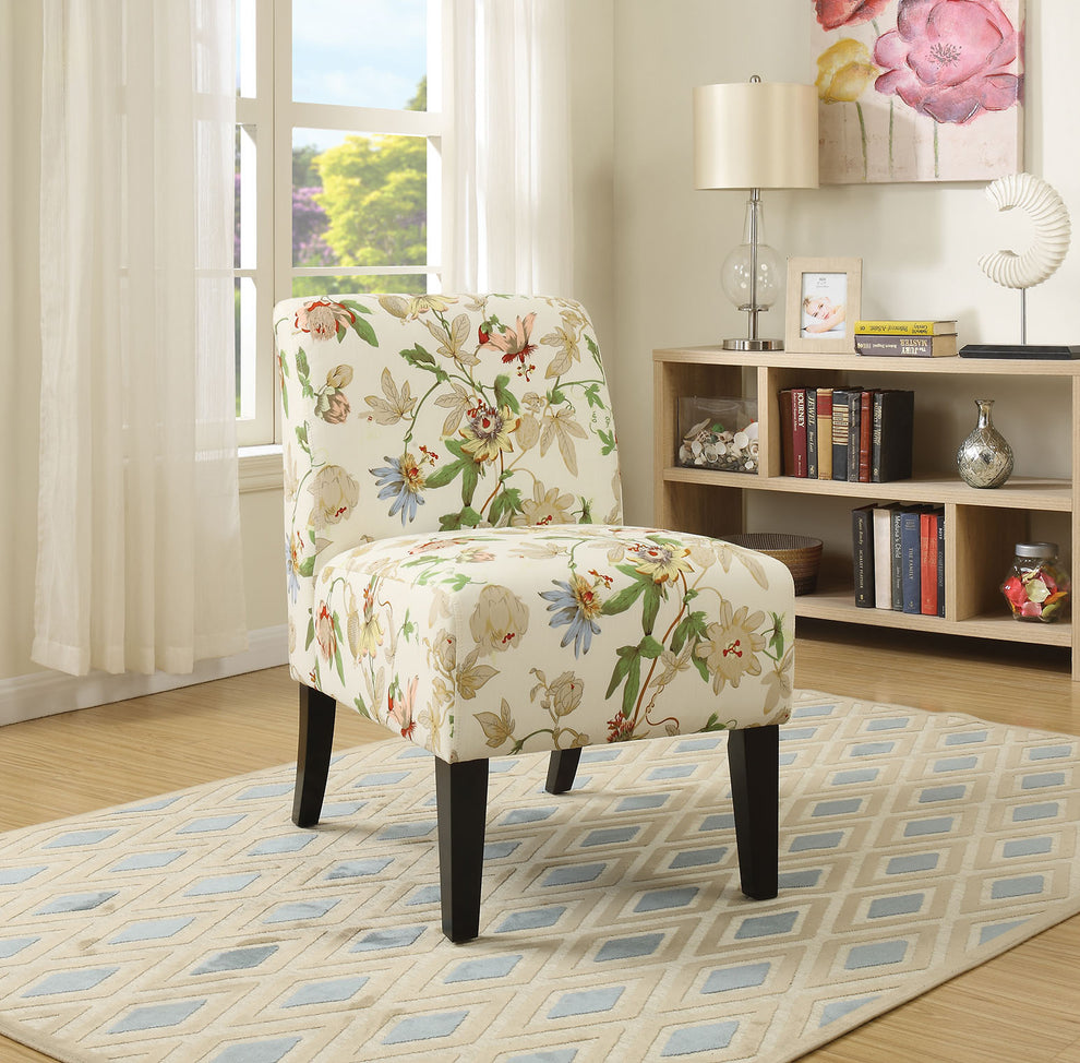 Floral Fabric Slipper Accent Chair with Dark Wood Legs By Homeroots | Accent Chairs | Modishstore - 2