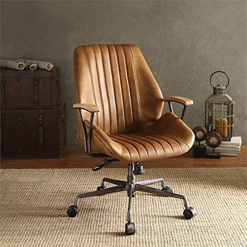 Coffee Top Grain Leather Metallic Eecutive Office Chair By Homeroots | Office Chairs | Modishstore