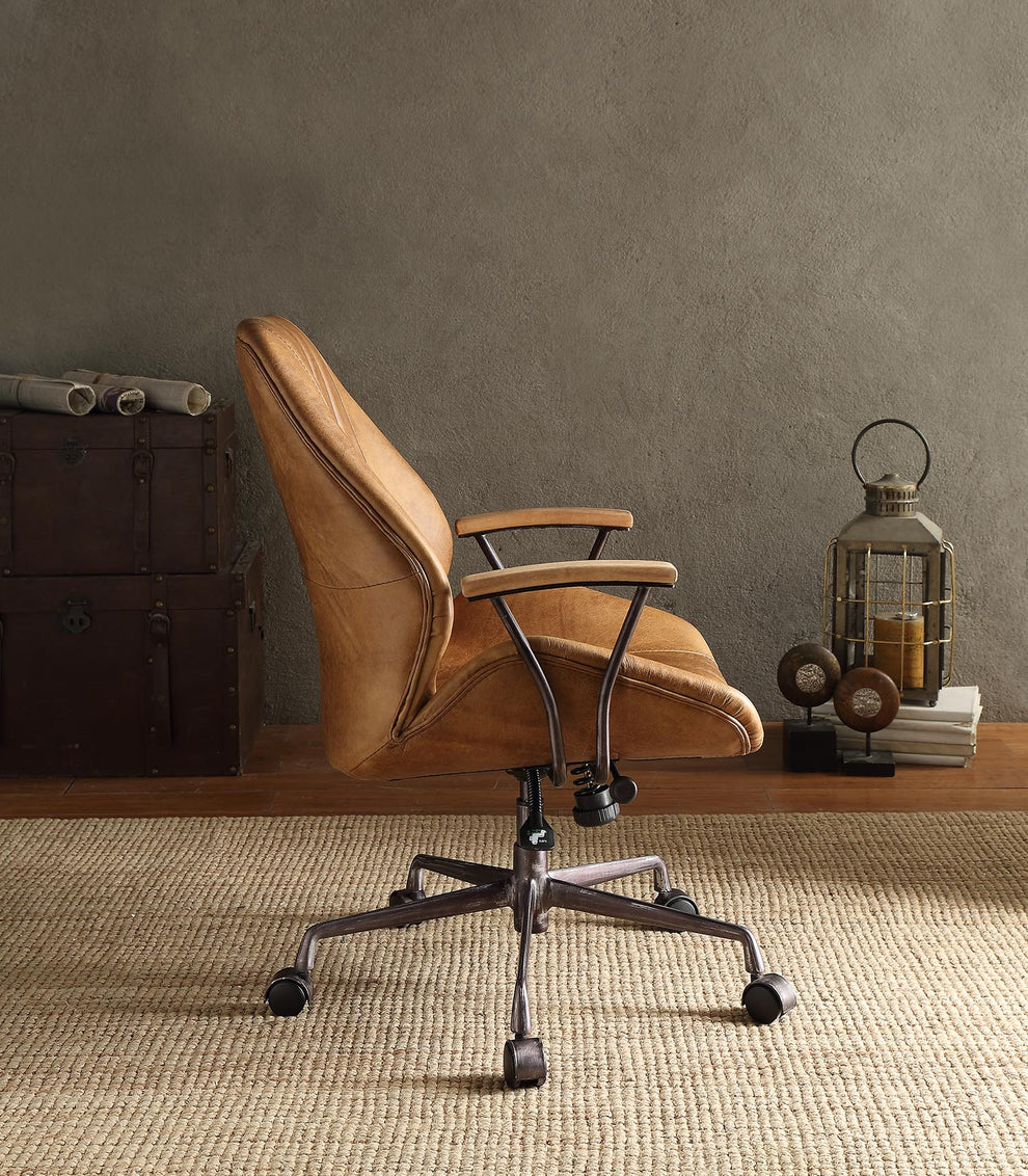 Coffee Top Grain Leather Metallic Eecutive Office Chair By Homeroots | Office Chairs | Modishstore - 2