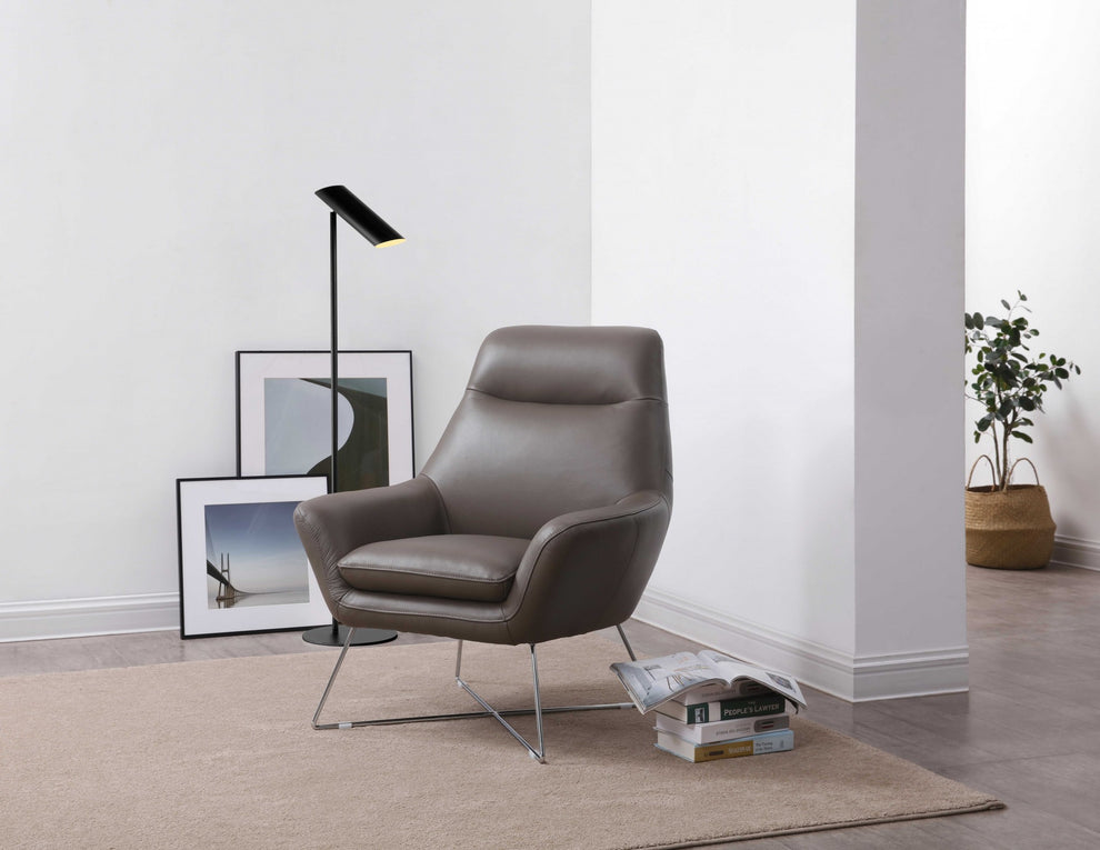 Modern Dark Gray Top Grain Italian Leather Accent Chair By Homeroots | Accent Chairs | Modishstore - 3