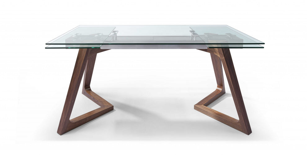 Walnut Glass Stainless Steel Etendable Dining Table By Homeroots | Dining Tables | Modishstore - 2