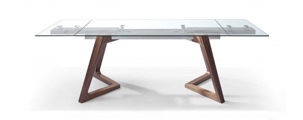 Walnut Glass Stainless Steel Etendable Dining Table By Homeroots | Dining Tables | Modishstore - 3