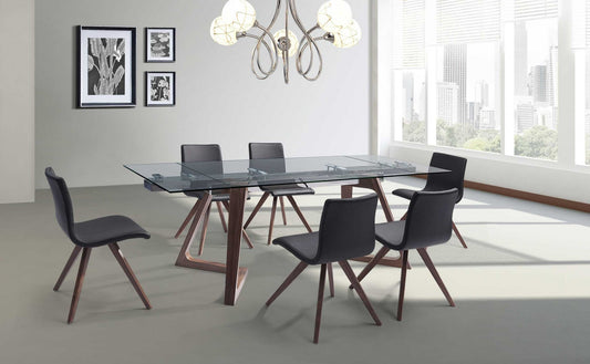 Walnut Glass Stainless Steel Etendable Dining Table By Homeroots | Dining Tables | Modishstore