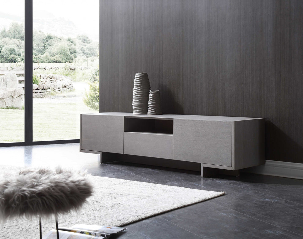 Tv Unit One Middle Drawer And 2 Lid Doors On The Sides All In Grey Oak Venee By Homeroots | TV Stands | Modishstore - 3