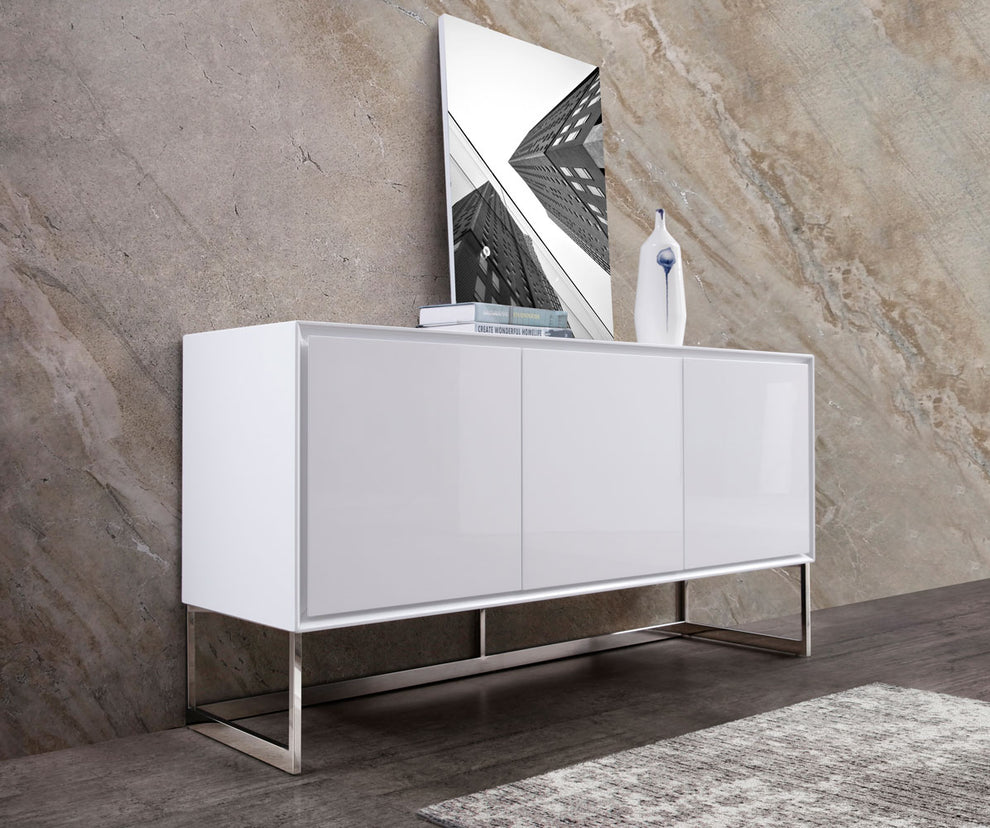 White Stainless Steel Buffet By Homeroots - 320851 | Sideboards | Modishstore - 3