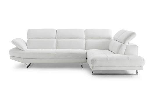 Sectional Chaise On Right When Facing White Top Grain Italian Leather Adjustable Headrest Couch By Homeroots | Sectional | Modishstore