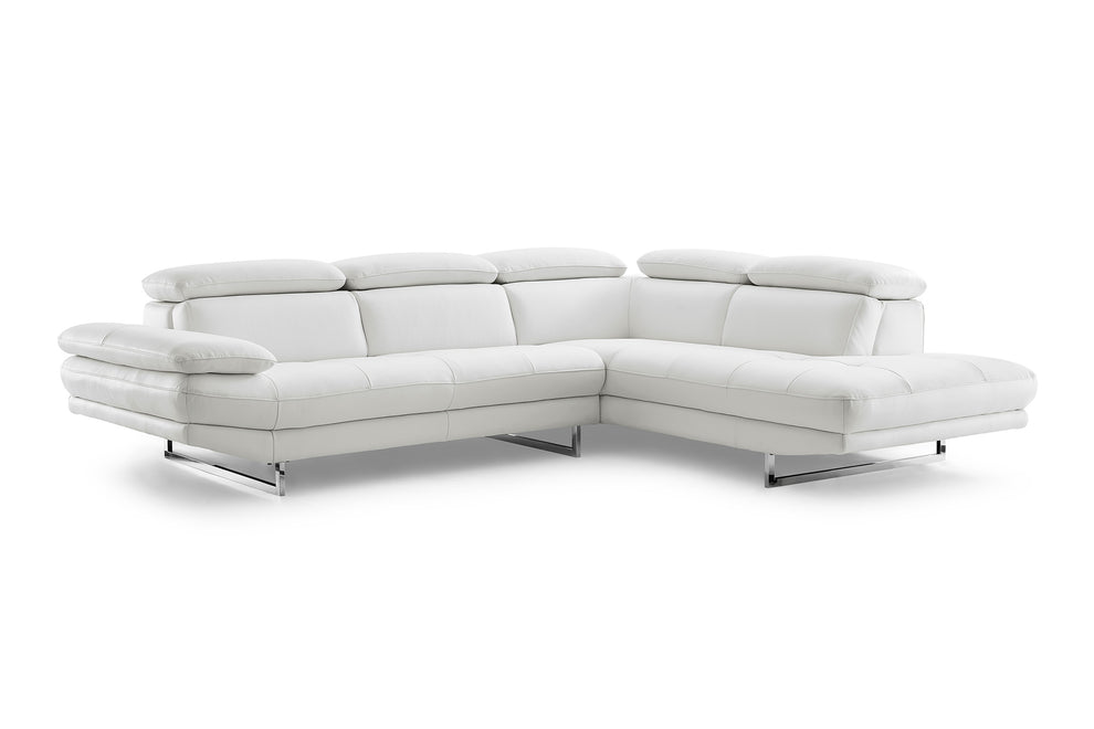 Sectional Chaise On Right When Facing White Top Grain Italian Leather Adjustable Headrest Couch By Homeroots | Sectional | Modishstore - 2