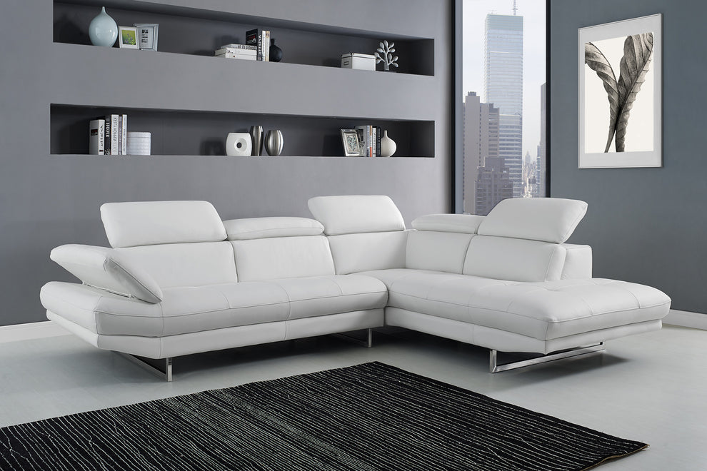 Sectional Chaise On Right When Facing White Top Grain Italian Leather Adjustable Headrest Couch By Homeroots | Sectional | Modishstore - 3