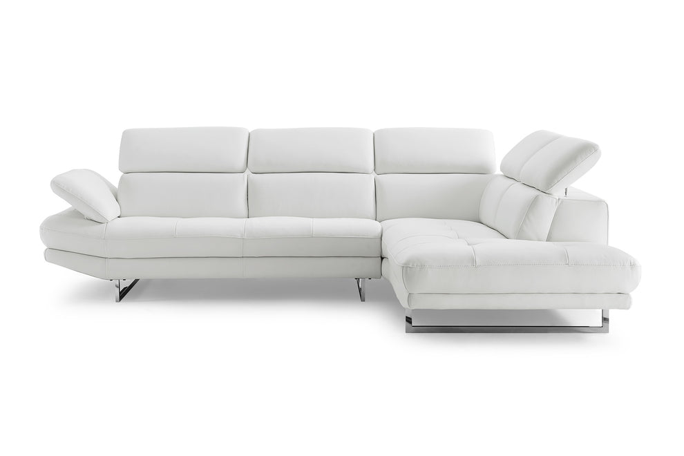 Sectional Chaise On Right When Facing White Top Grain Italian Leather Adjustable Headrest Couch By Homeroots | Sectional | Modishstore - 4