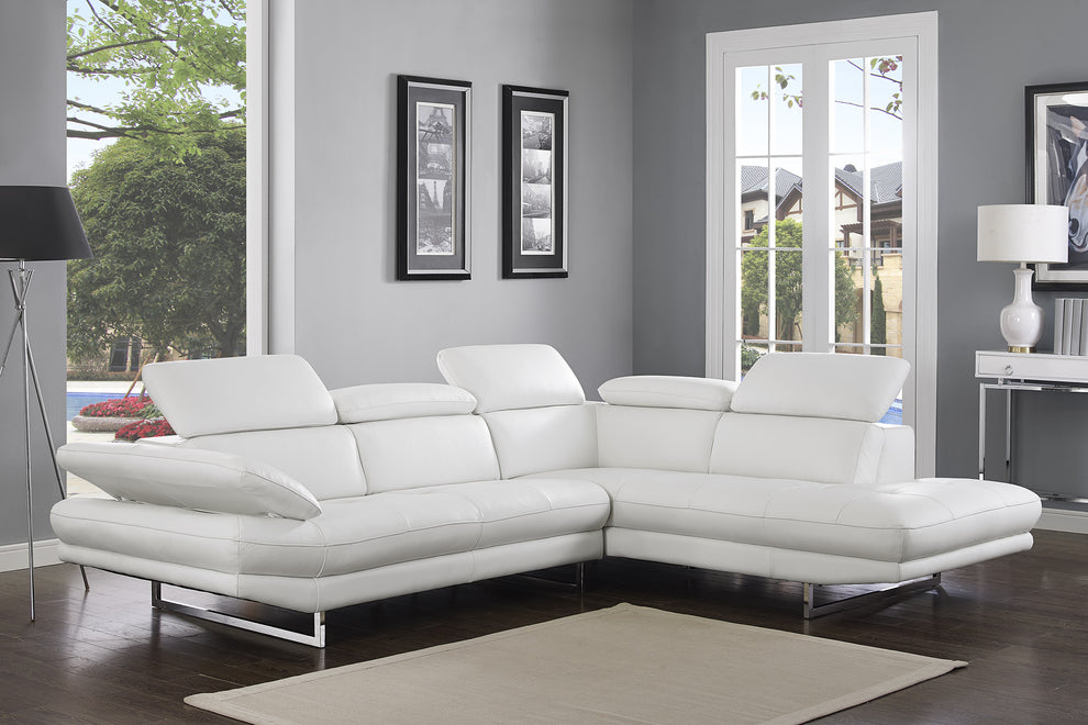 Sectional Chaise On Right When Facing White Top Grain Italian Leather Adjustable Headrest Couch By Homeroots | Sectional | Modishstore - 5