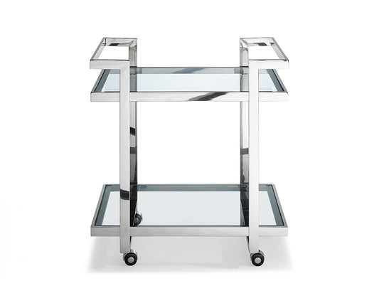 Side Table Or Bar Cart Clear Glass Stainless Steel Base On Castors By Homeroots - 320894 | Bar Carts | Modishstore