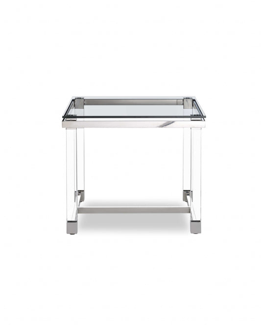 Side Table 10 mm Tempered Clear Glass Top Polished Stainless Steel Frame Acrylic Legs By Homeroots | Side Tables | Modishstore