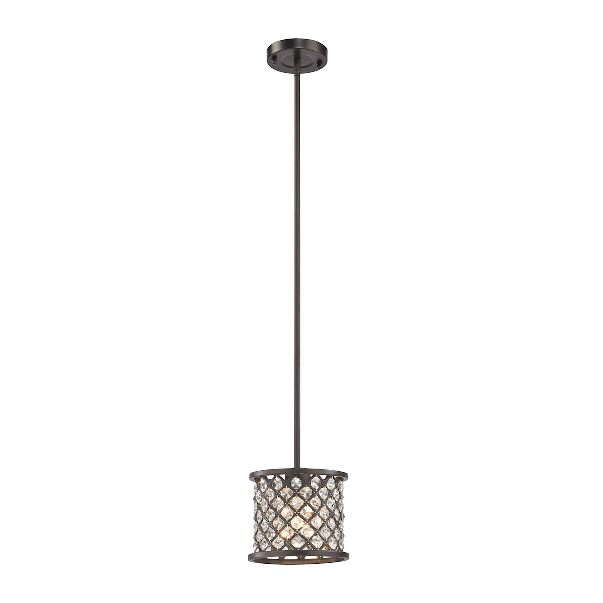 Genevieve 1-Light Mini Pendant in Oil Rubbed Bronze with Crystal and Mesh Shade ELK Lighting | Pendant Lamps | Modishstore