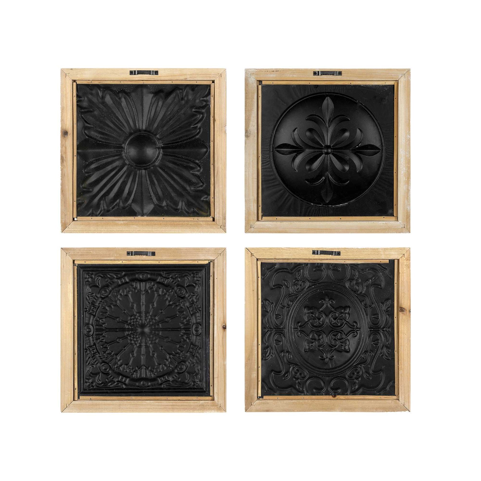 Set of 4 Distressed Medallion Metal and Wood Framed Wall Art By Homeroots | Wall Decor | Modishstore - 3