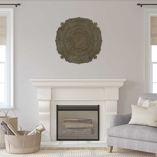 Distressed Blue European Medallion Metal Wall Decor By Homeroots | Wall Decor | Modishstore