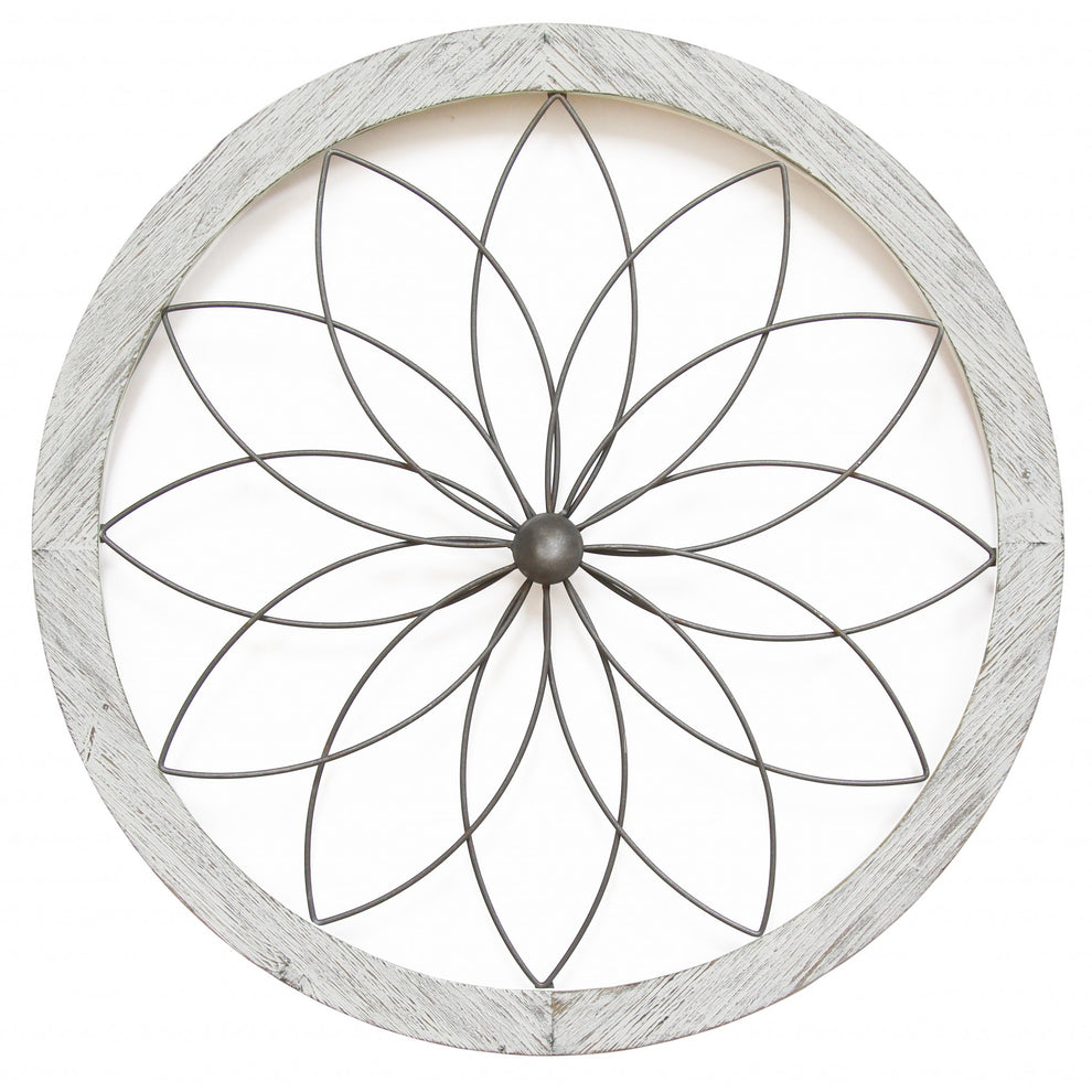 Distressed Chic Flower Metal and Wood Wall Decor By Homeroots | Wall Decor | Modishstore - 2