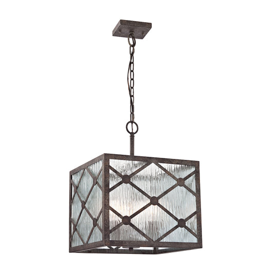 Radley 3-Light Pendant in Malted Rust with Clear Raindrop Glass Panels ELK Lighting | Pendant Lamps | Modishstore