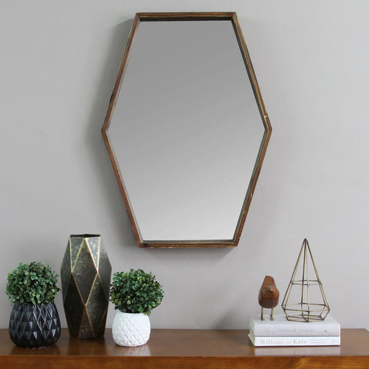 Dark Wood Hexagonal Frame Wall Mirror By Homeroots | Mirrors | Modishstore
