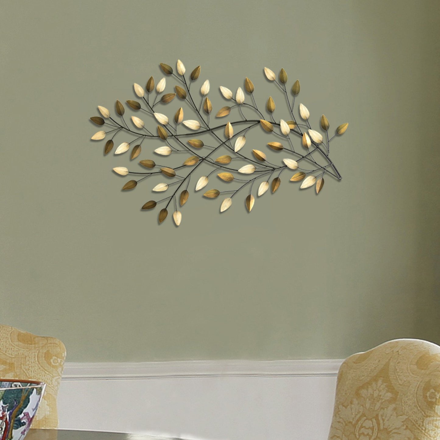 Gold and Beige Metal Blowing Leaves Wall Decor By Homeroots | Wall Decor | Modishstore