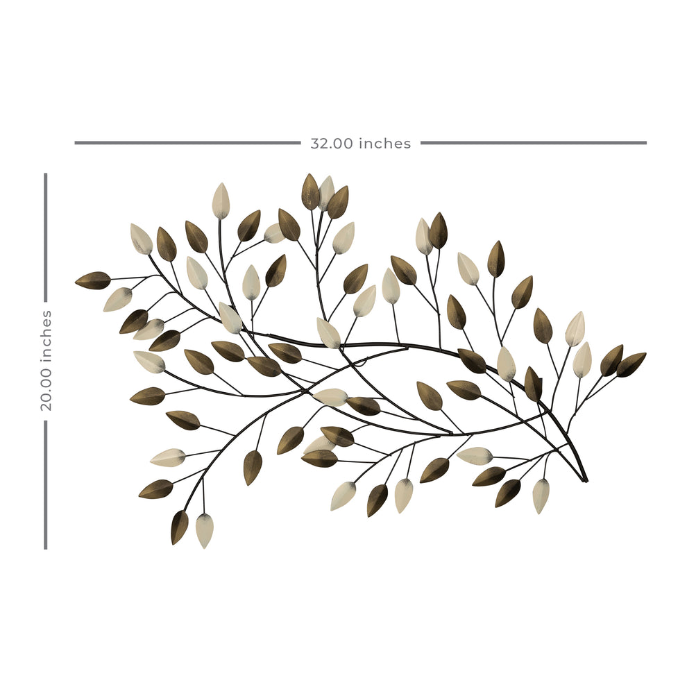 Gold and Beige Metal Blowing Leaves Wall Decor By Homeroots | Wall Decor | Modishstore - 3