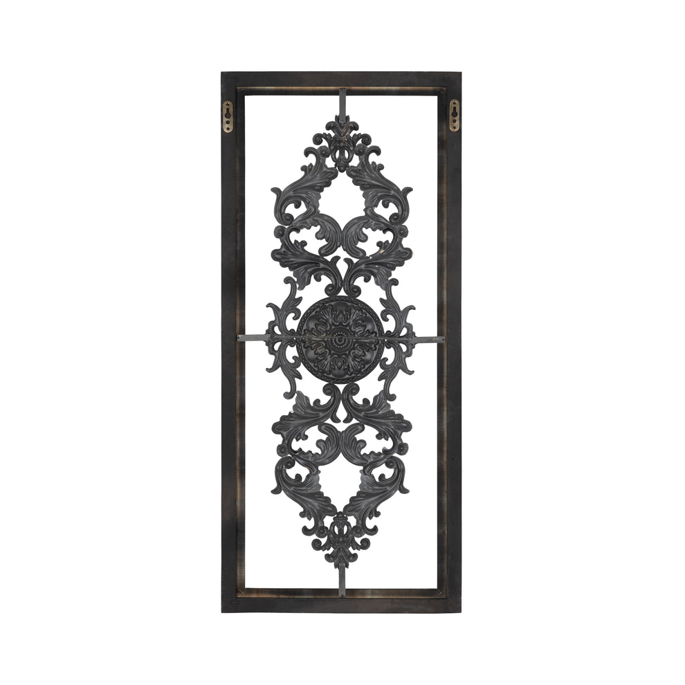 Distressed White and Turquoise Framed Scroll Metal Panel By Homeroots | Wall Decor | Modishstore - 3