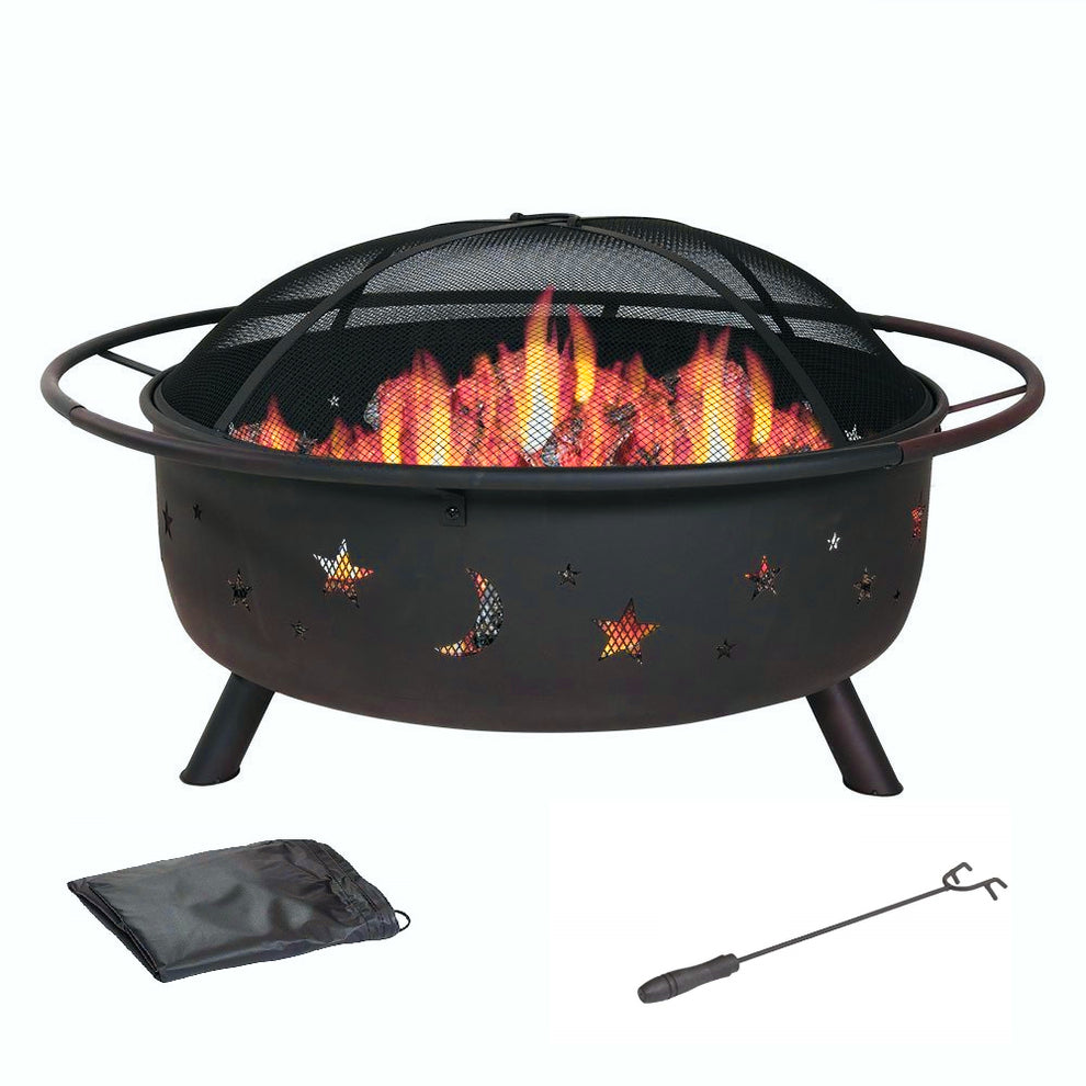 30" Fire Pit with Charcoal Grill and Spark Screen By Homeroots | FIRE PITS | Modishstore - 2