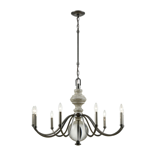 Neo Classica 9-Light Chandelier in Aged Black Nickel with Weathered Birch and Clear Crystal ELK Lighting | Chandeliers | Modishstore