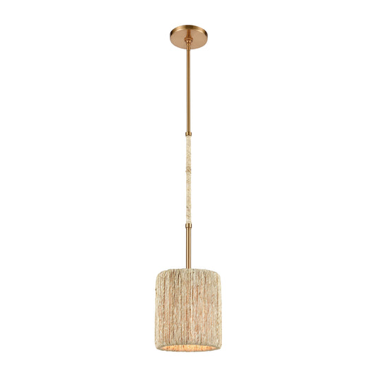 Abaca 1-Light Mini Pendant in Satin Brass with Abaca Rope ELK Lighting | Pendant Lamps | Modishstore