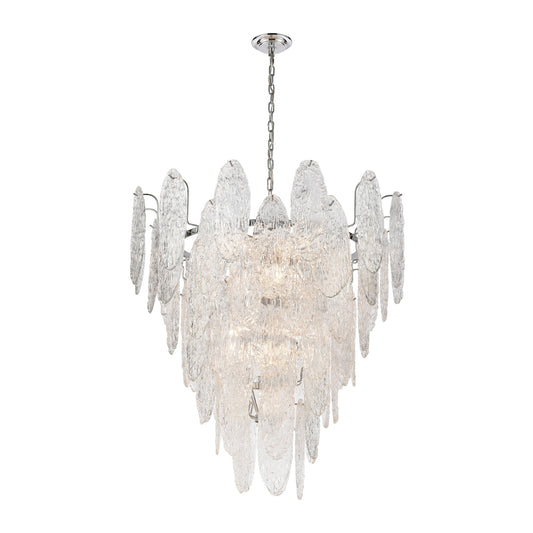 Frozen Cascade 13-Light Chandelier in Polished Chrome with Clear Textured Glass ELK Lighting | Chandeliers | Modishstore