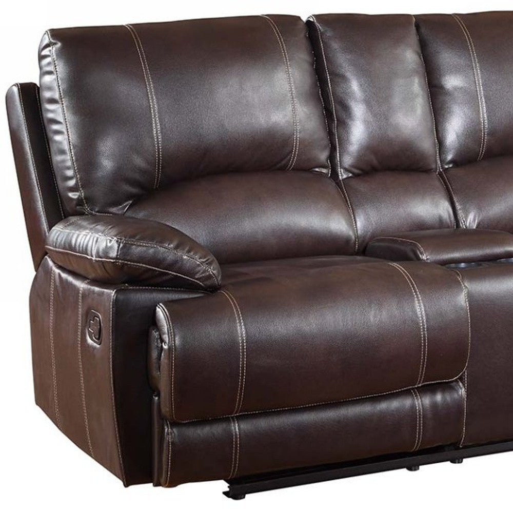 41" Stylish Brown Leather Console Loveseat By Homeroots | Loveseats | Modishstore - 3