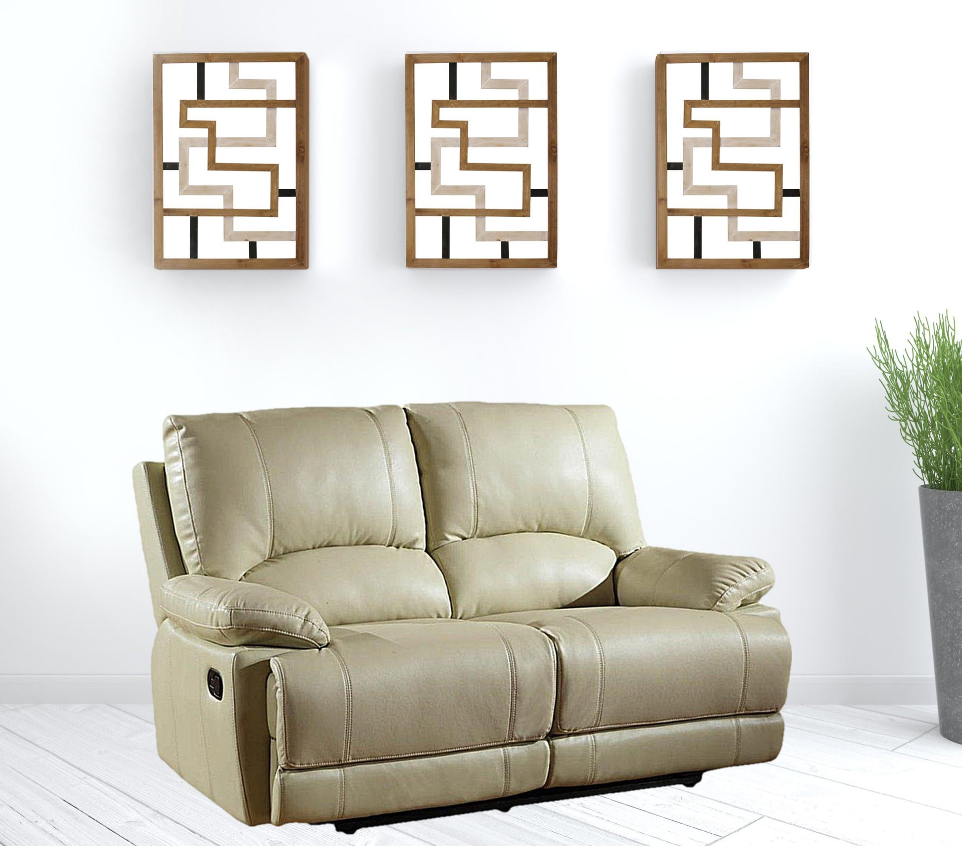 41" Stylish Beige Leather Loveseat By Homeroots | Loveseats | Modishstore - 2