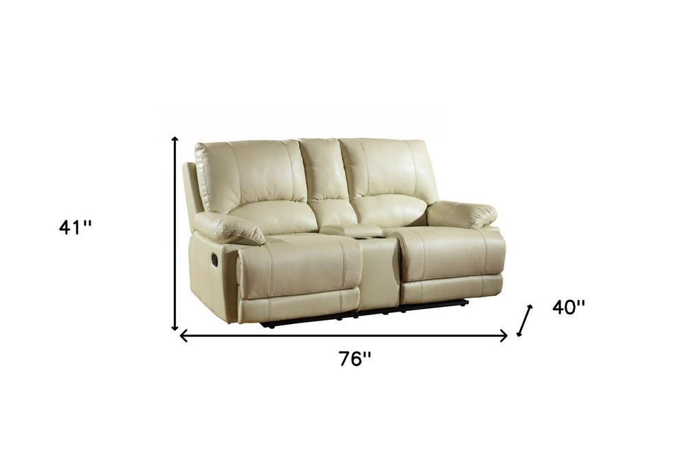 41" Stylish Beige Leather Console Loveseat By Homeroots | Loveseats | Modishstore - 4