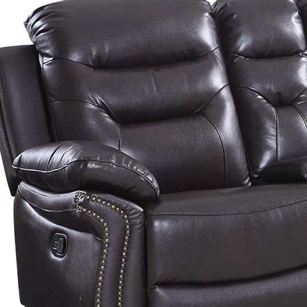 44" Comfortable Brown Leather Console Loveseat By Homeroots | Loveseats | Modishstore - 2