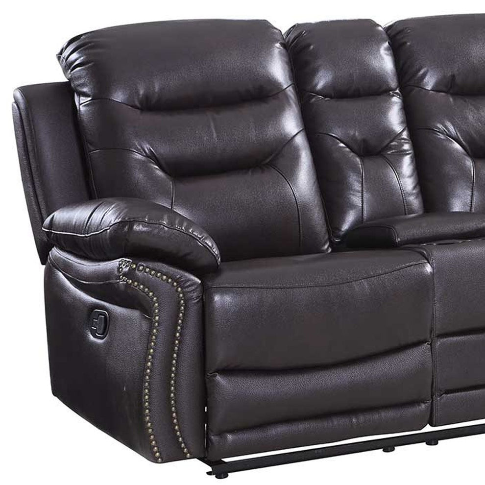 44" Comfortable Brown Leather Console Loveseat By Homeroots | Loveseats | Modishstore - 3