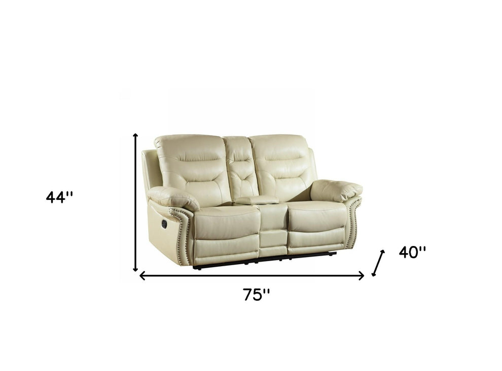 44" Comfortable Beige Leather Console Loveseat By Homeroots | Loveseats | Modishstore - 4