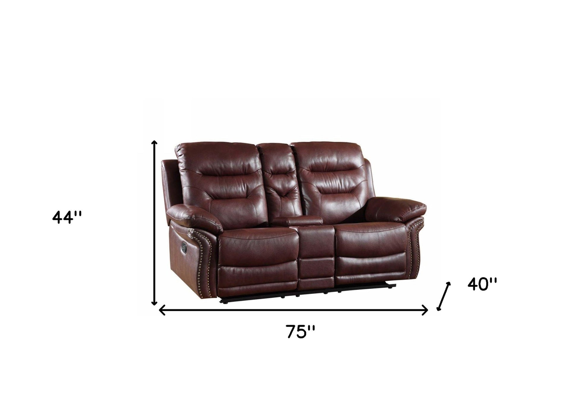 44" Comfortable Burgundy Leather Console Loveseat By Homeroots | Loveseats | Modishstore - 4