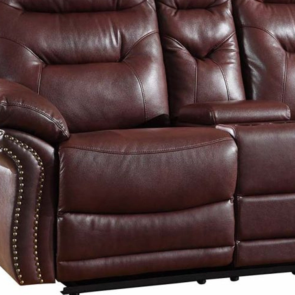 44" Comfortable Burgundy Leather Console Loveseat By Homeroots | Loveseats | Modishstore - 2