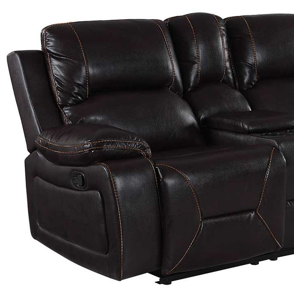 40" Classy Brown Leather Loveseat By Homeroots | Loveseats | Modishstore - 3