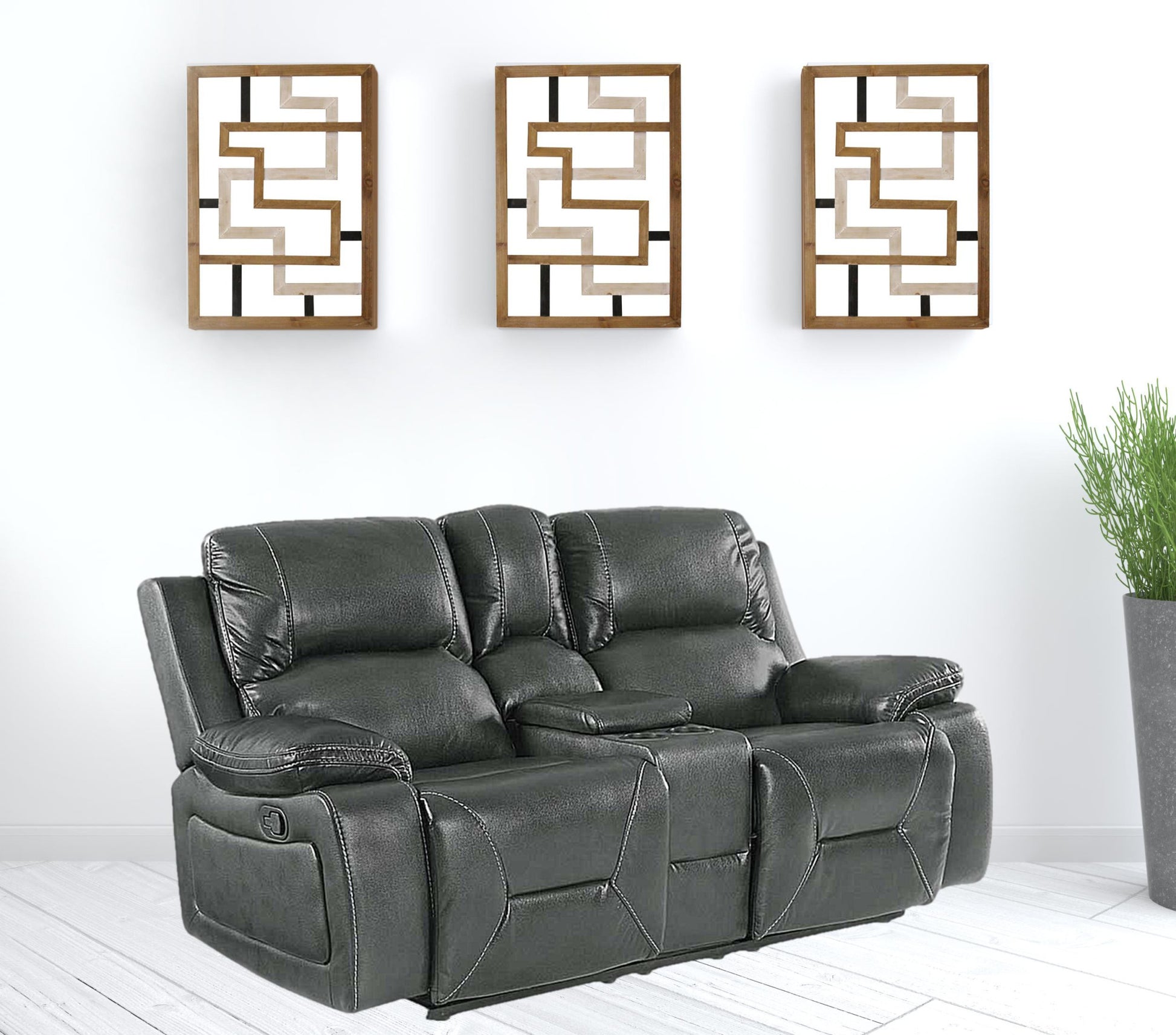 40" Classy Grey Leather Loveseat By Homeroots | Loveseats | Modishstore - 2